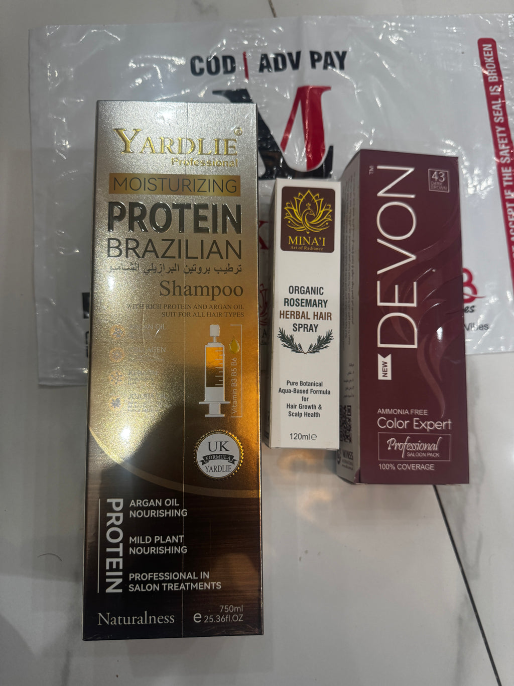 Yardlie proteen Shampoo with Inj + Free Devon Color Brown & Free RoseMary Hair Spray Deal